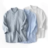 Men's three-quarter sleeve linen shirt, thin cotton and linen shirt, small collar cardigan, solid color shirt 139 details Picture